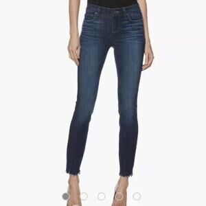 PAIGE Verdugo Ankle Raw Hem Barton Distressed Dark Wash Skinny Jeans Size 28